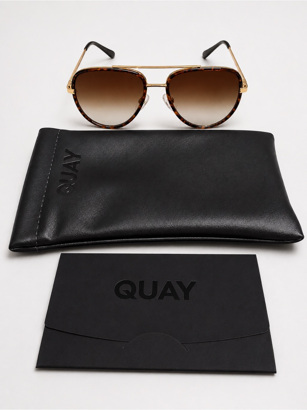 QUAY ALL IN Aviator Sunglasses Tortoise Brown Fade Gradient + Case - Picture 3 of 5
